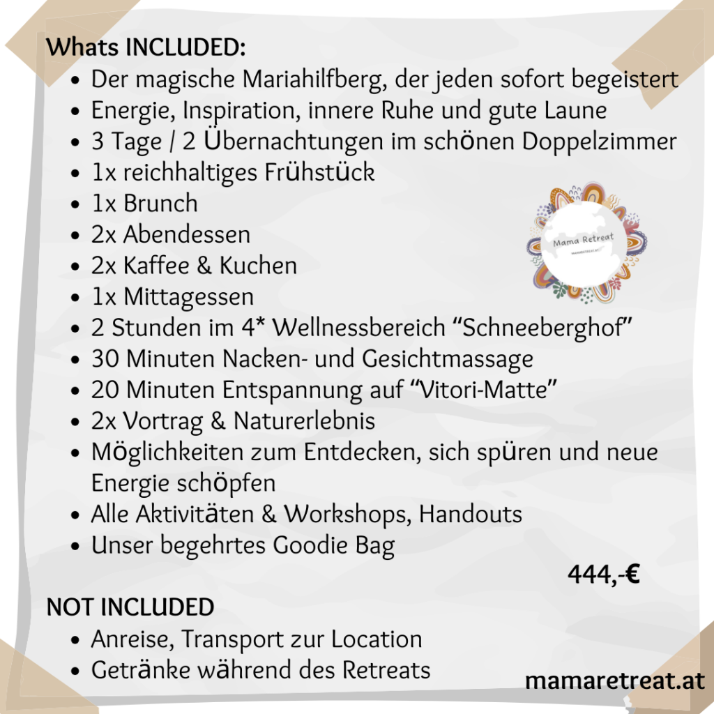 whatsicluded - Mama Retreat by Astrid mama retreat, auszeit, erholung, metime